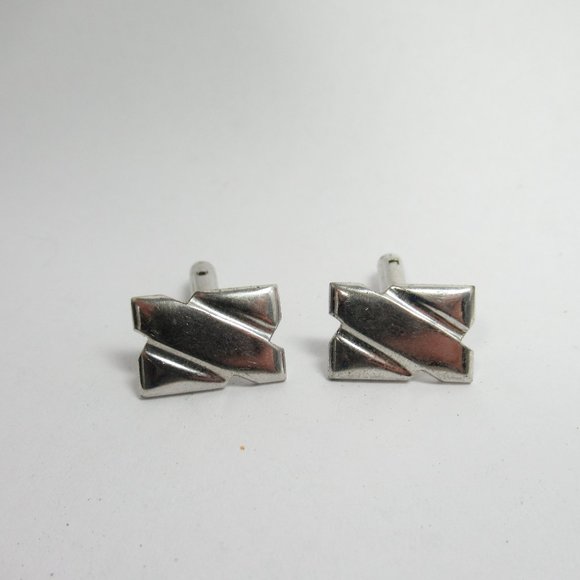 Vintage Silvertone Geometric Cuff Links - Picture 3 of 6